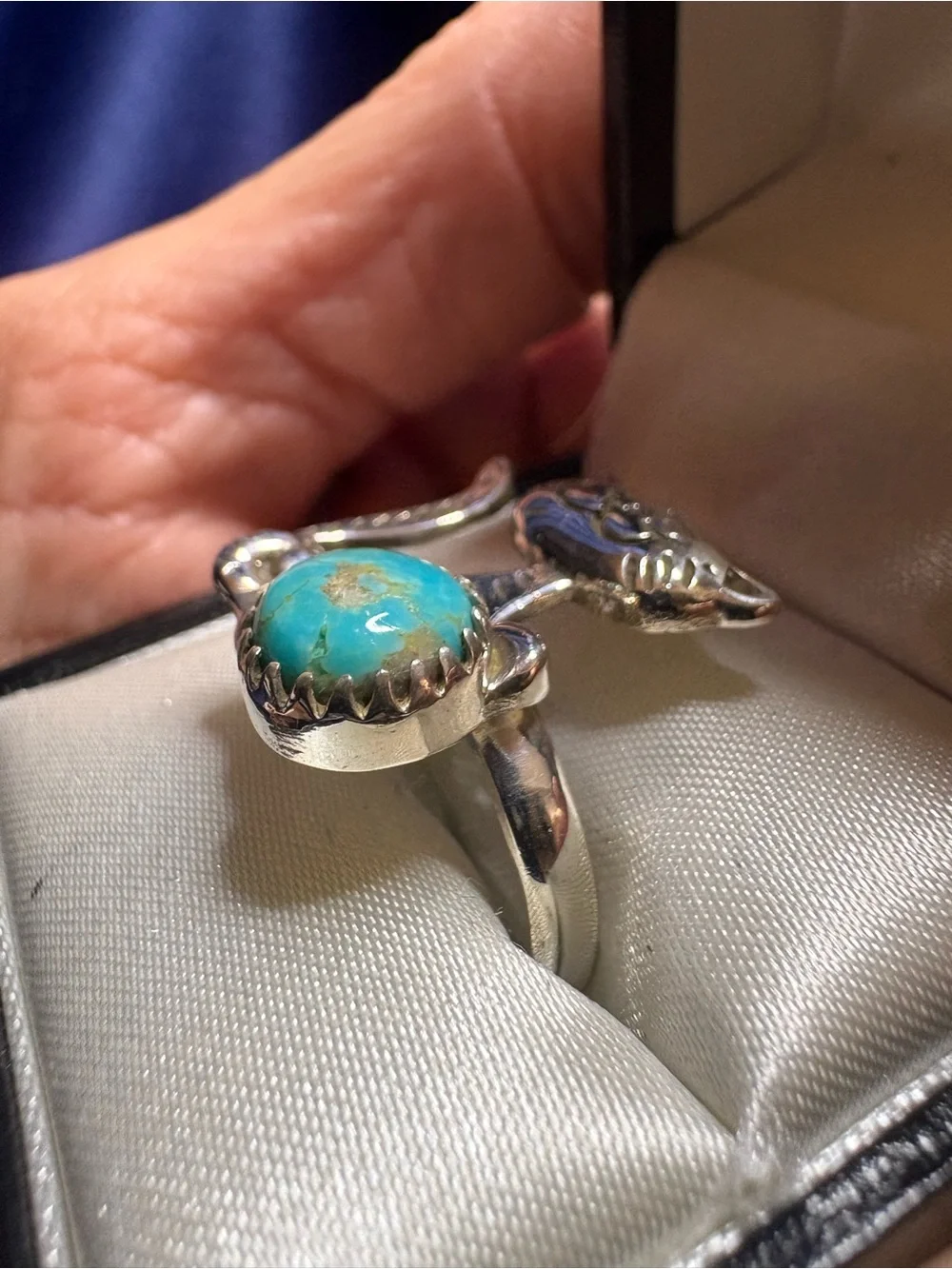 Ring Genuine Turquoise 925 Sterling Silver Cat Pet Animal